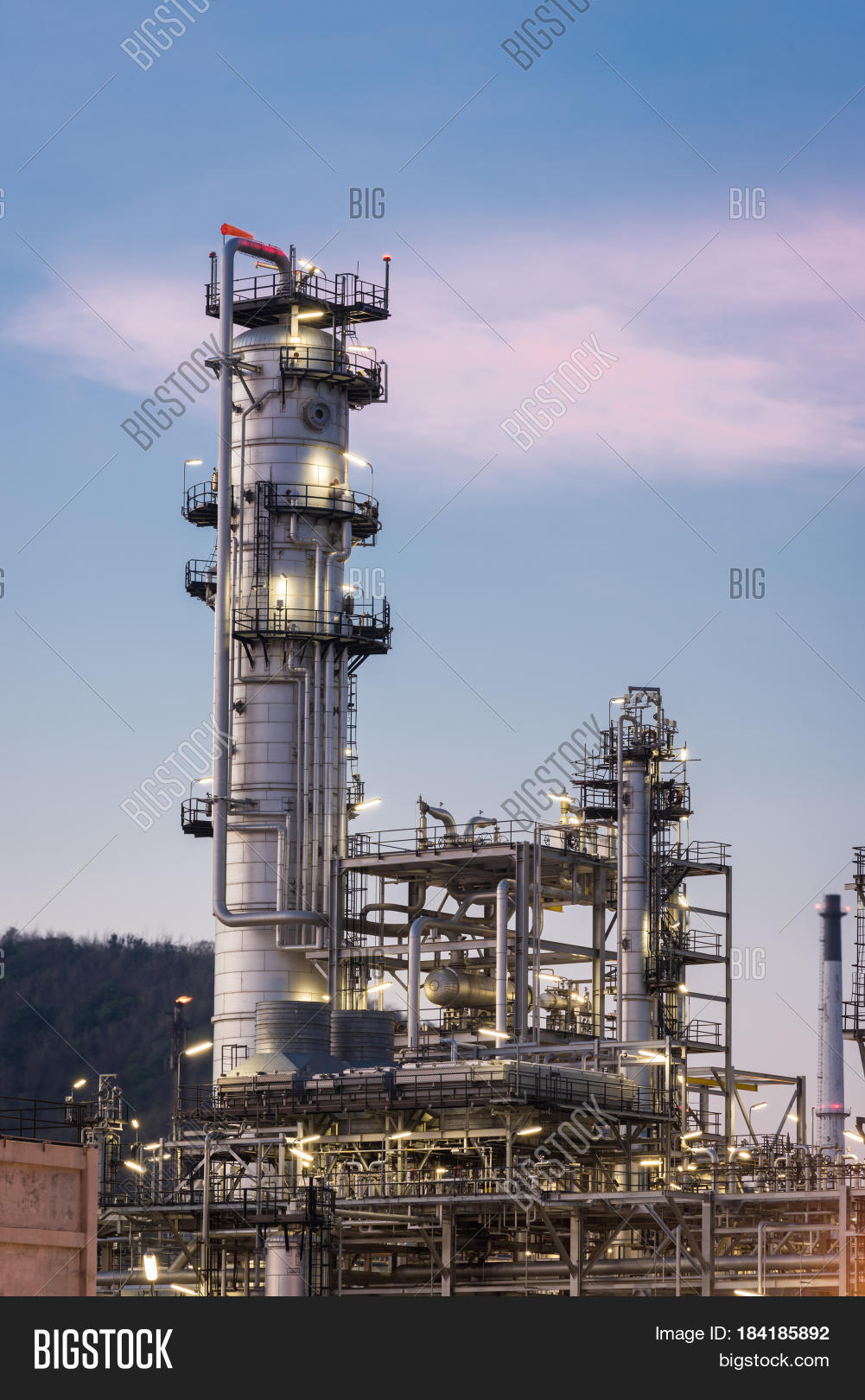 oil gas refinery factory at twilight petrochemical plant