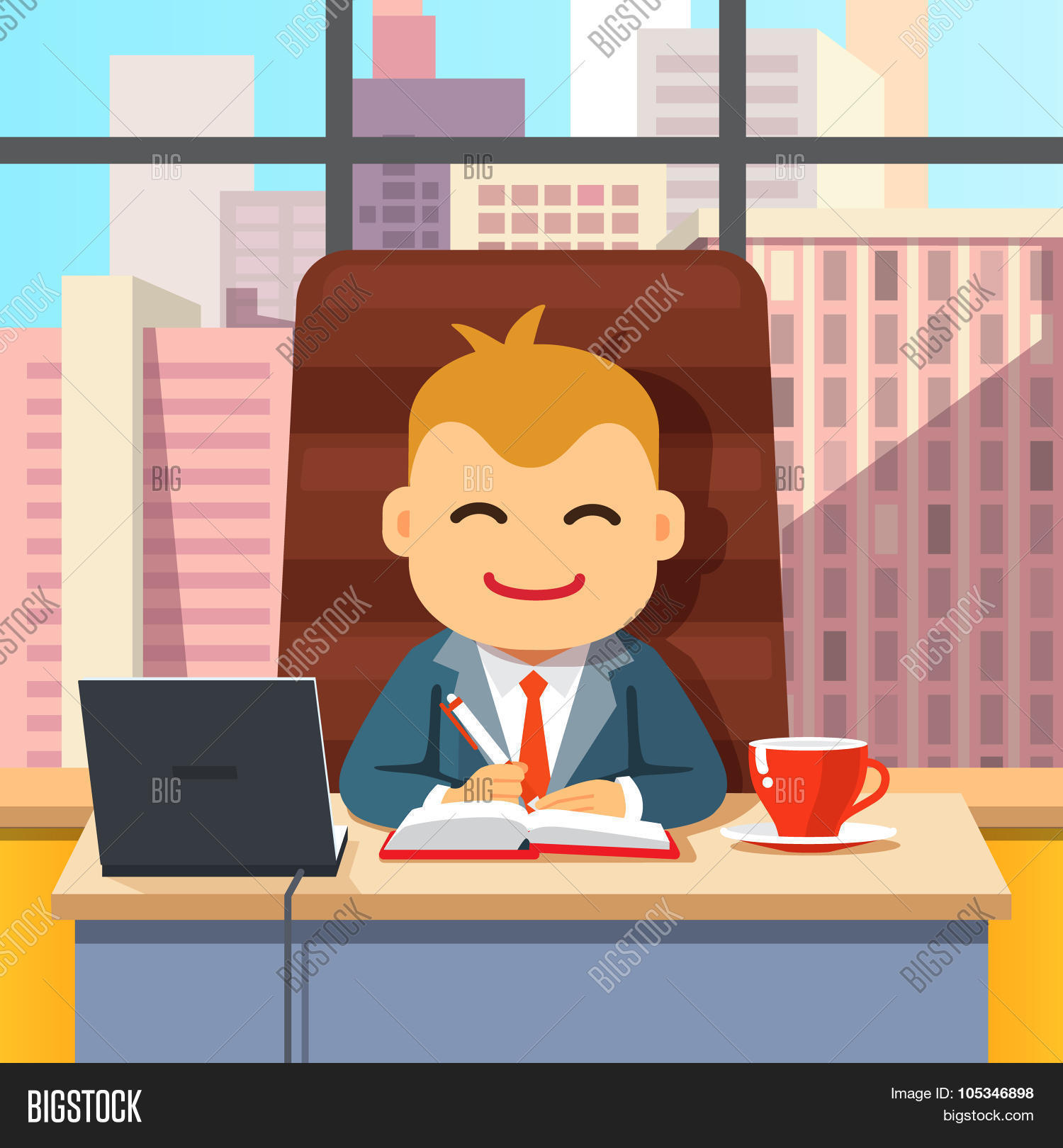 big boss ceo sitting at the desk with laptop 库存矢量图和库存