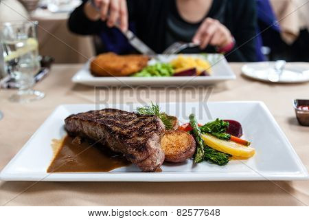 juicy steak meal served with fresh vegetables