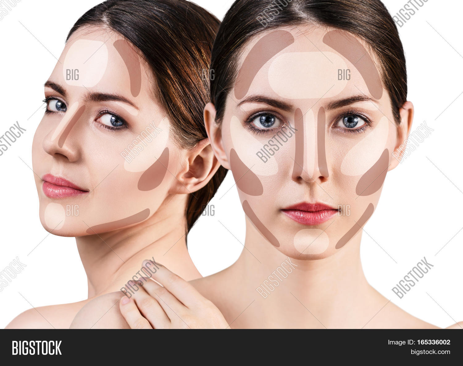young womans face with contouring makeup.