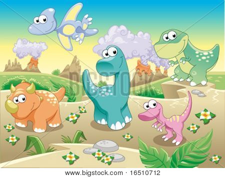 恐龙家族的背景.有趣的卡通和矢量图.隔离的对象.