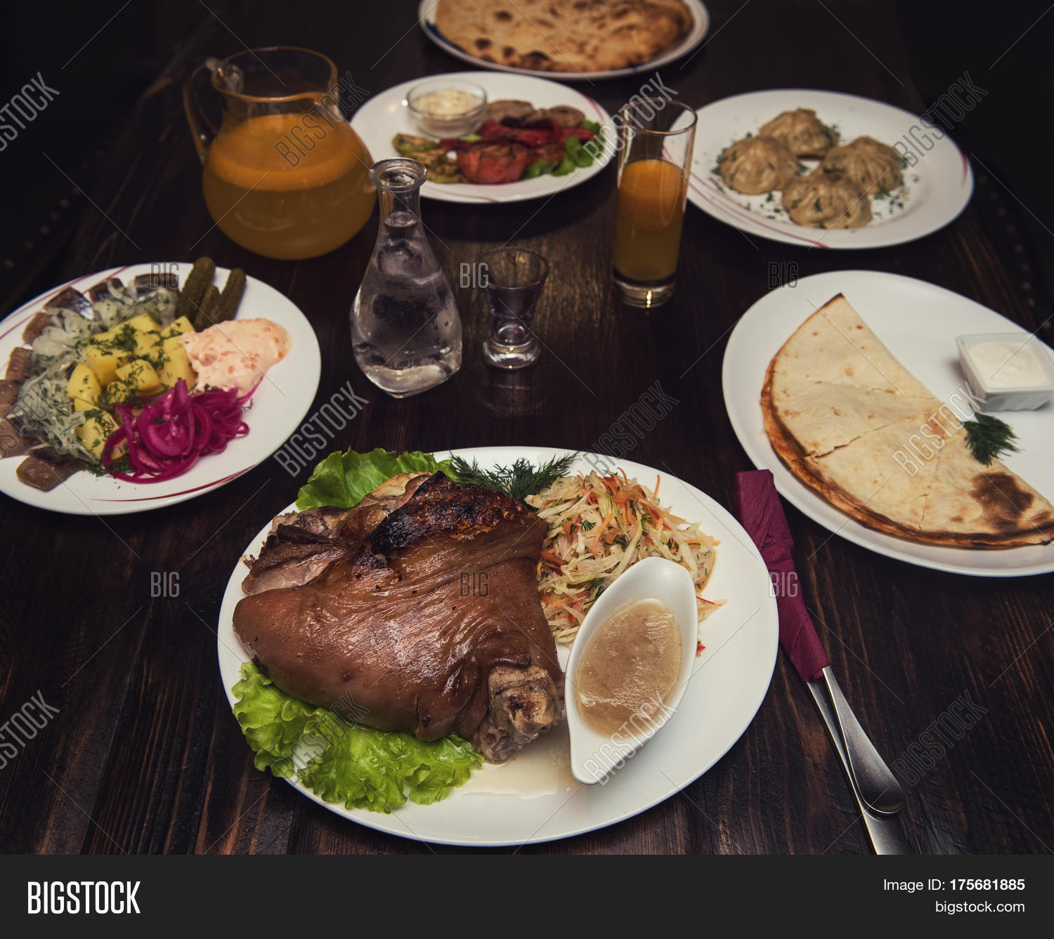 tasty dish of pork shank at plate
