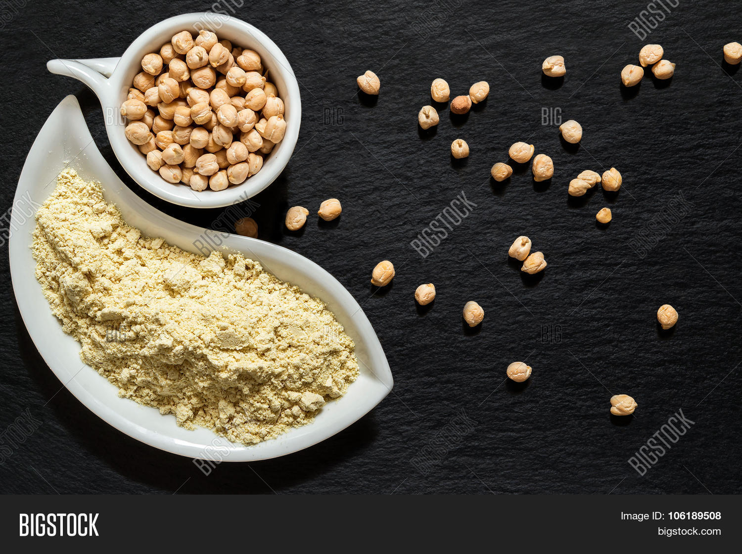chickpeas and chickpea flour on the surface of the shale