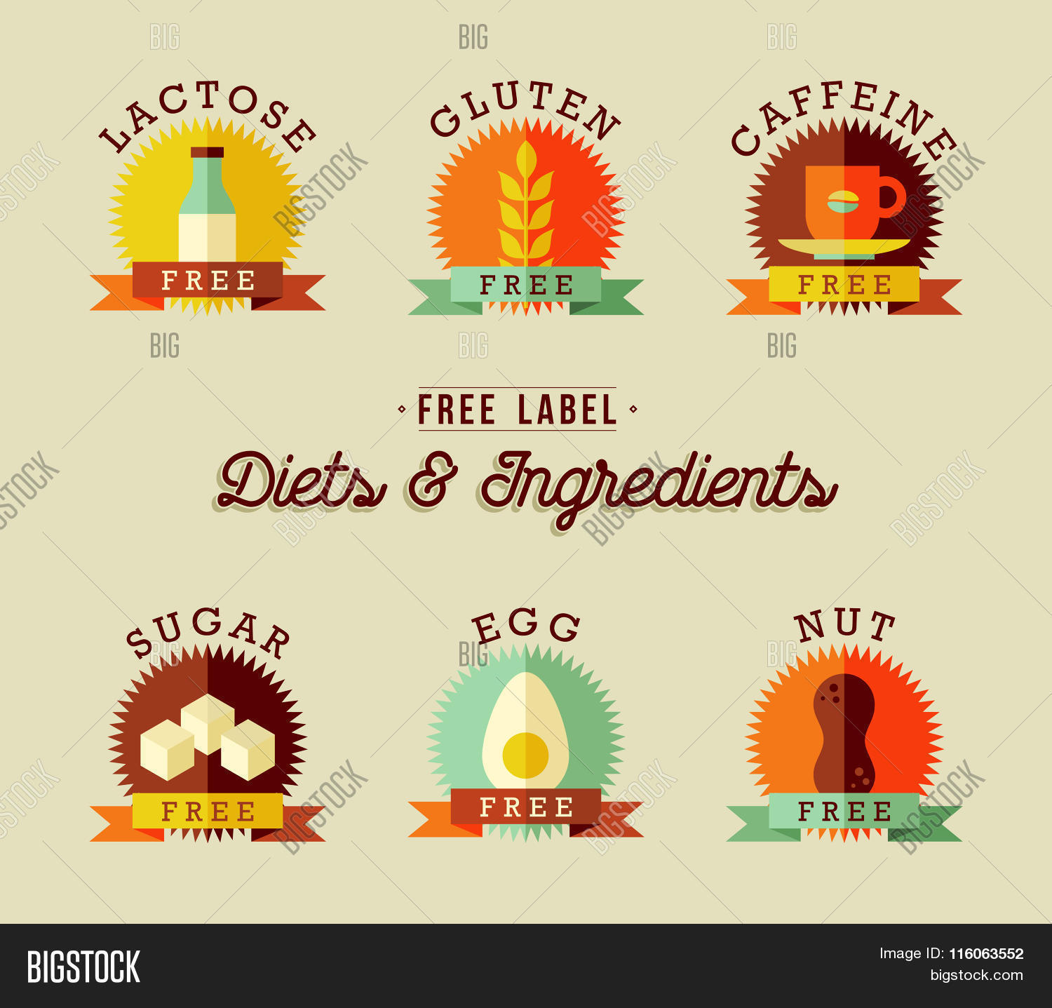 healthy food label design set in flat style