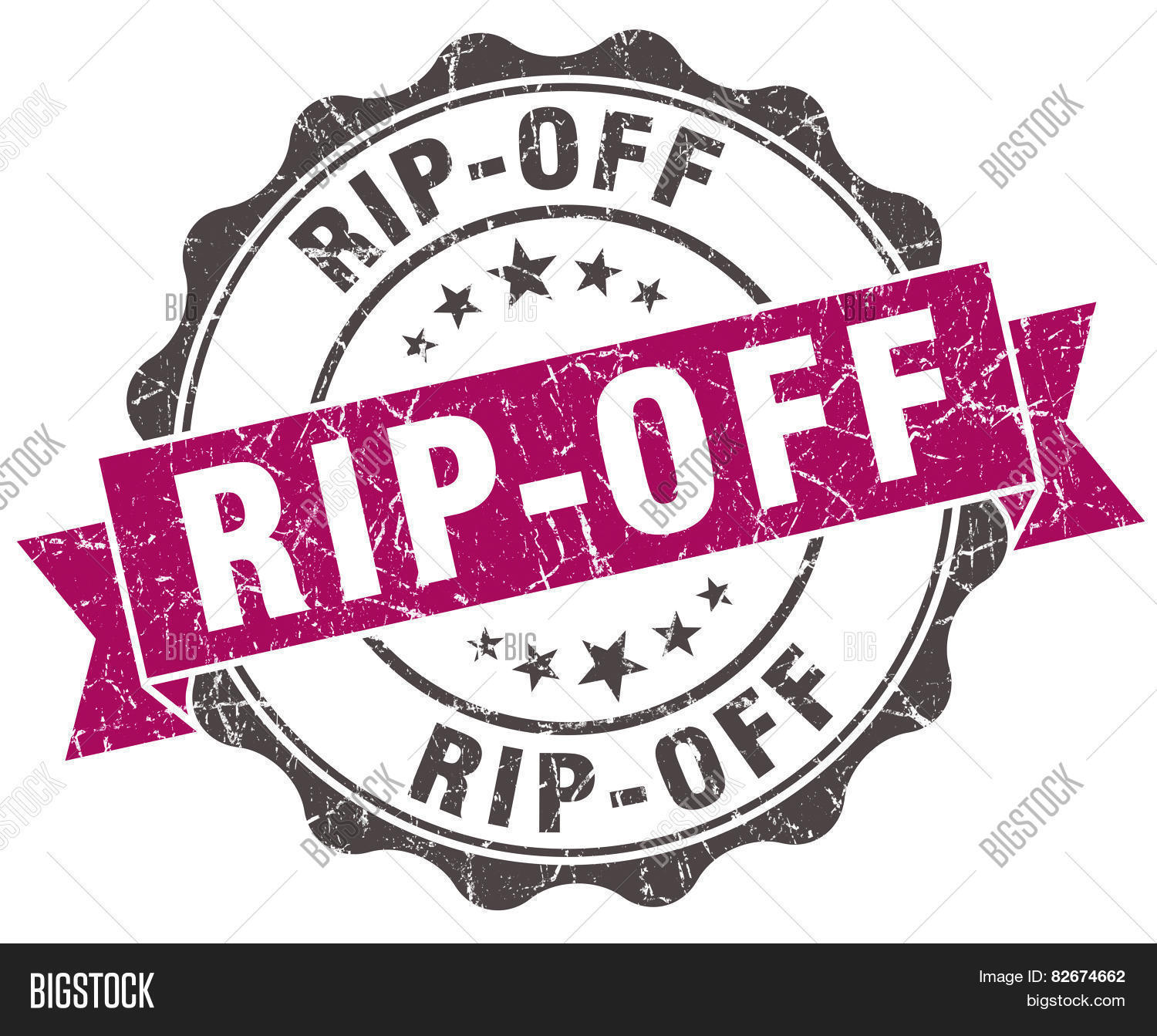 rip-off grunge violet seal isolated on white