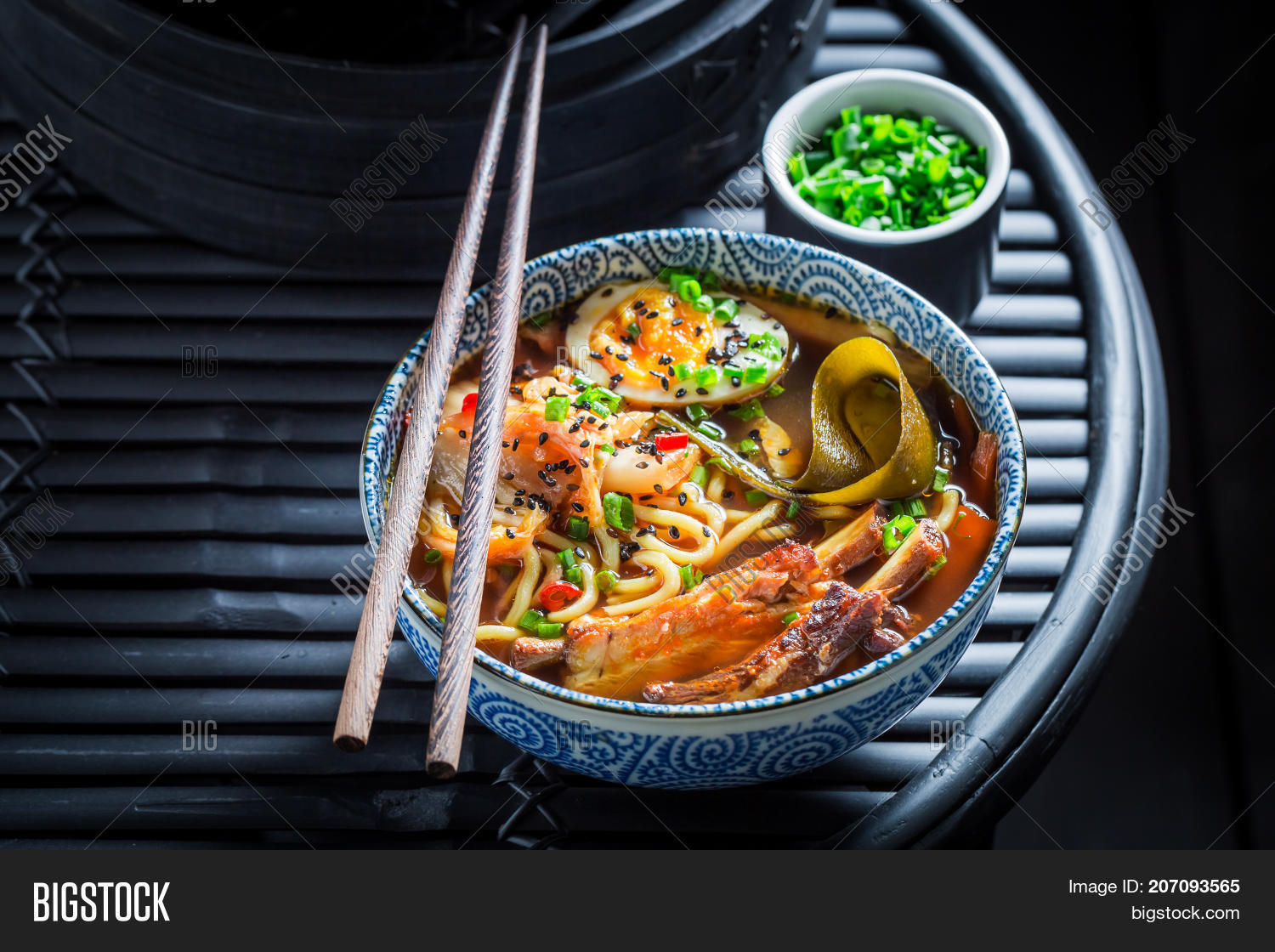 enjoy your kimchi soup with chive and noodles