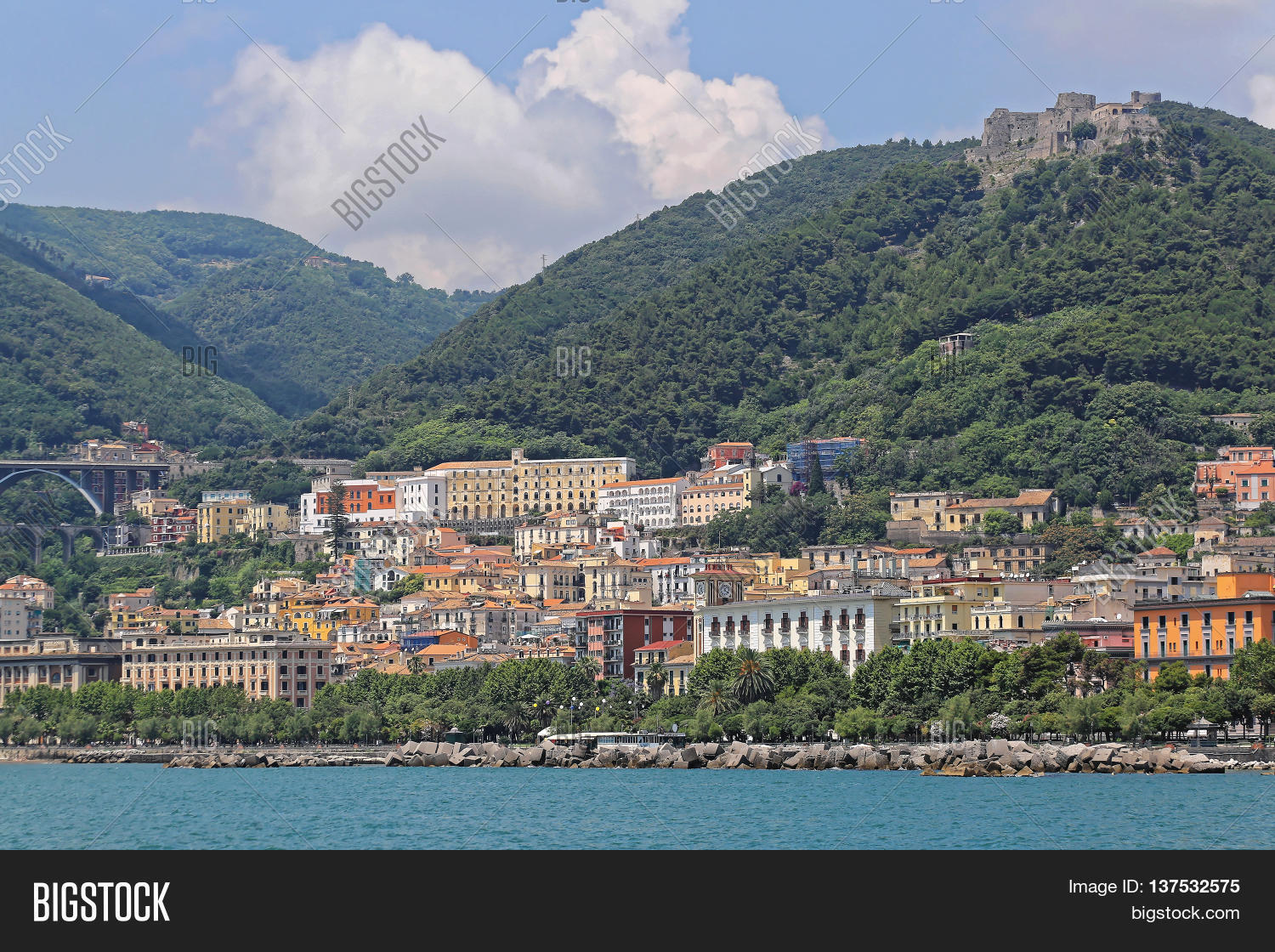salerno campania cityscape view from tyrrhenian sea