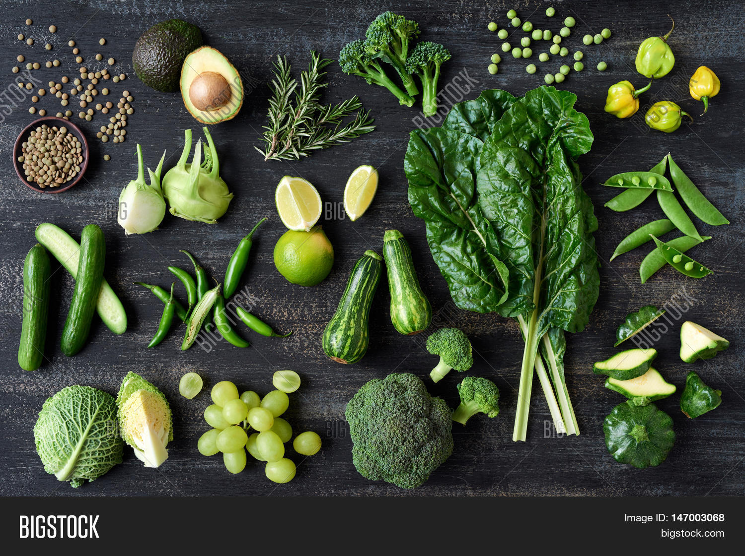 flat lay series of assorted green toned vegetables