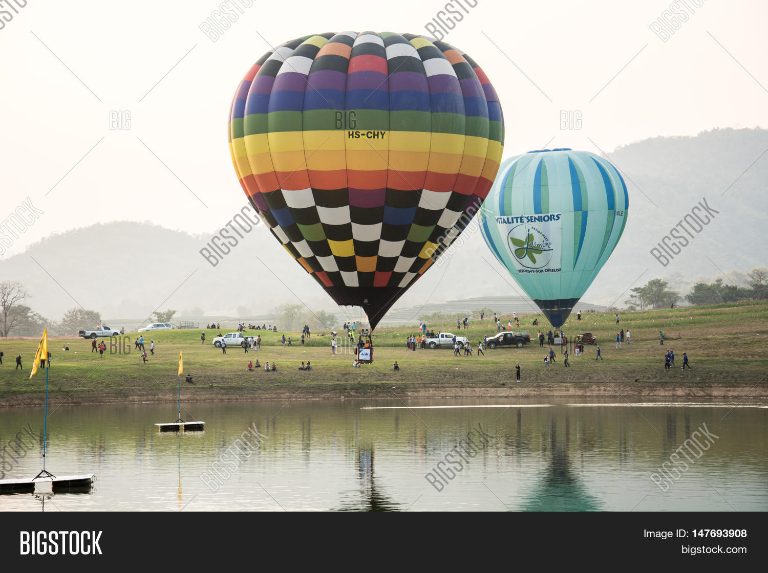chiangrai thailand - february 14 : hot air balloons ready to