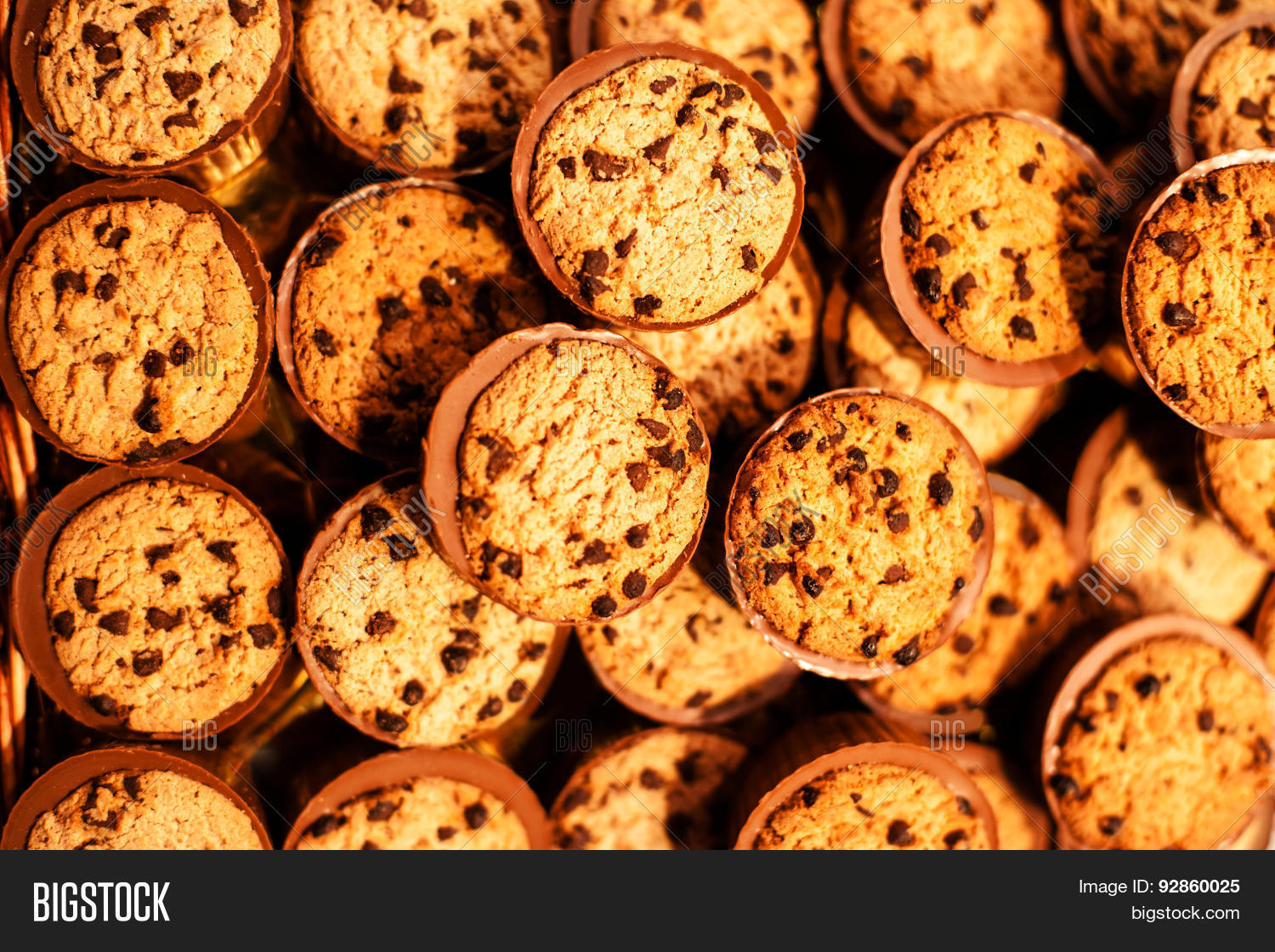 chocolate chips cookies close up.