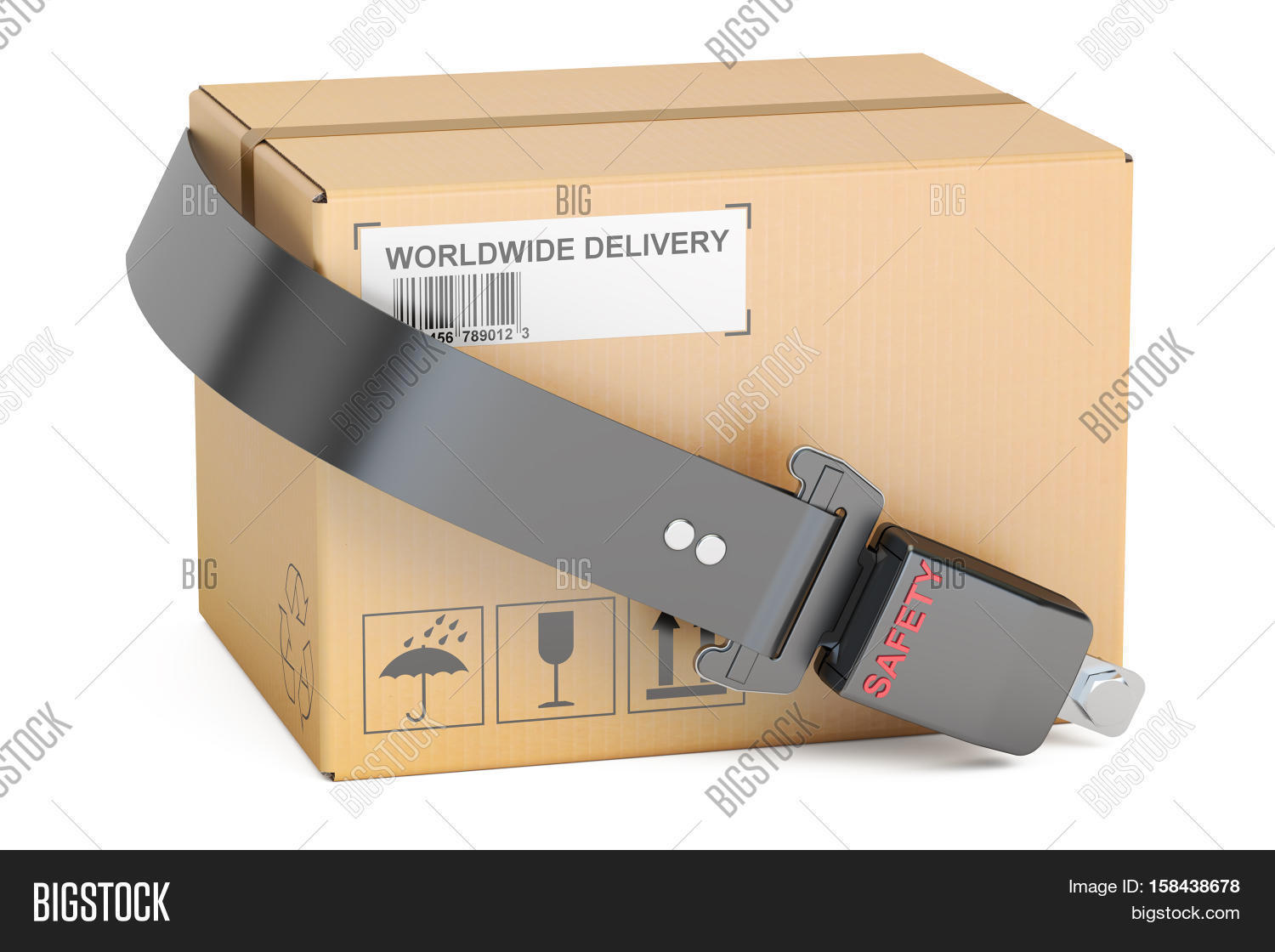 safety delivery concept safety belt with cardboard box parcel.
