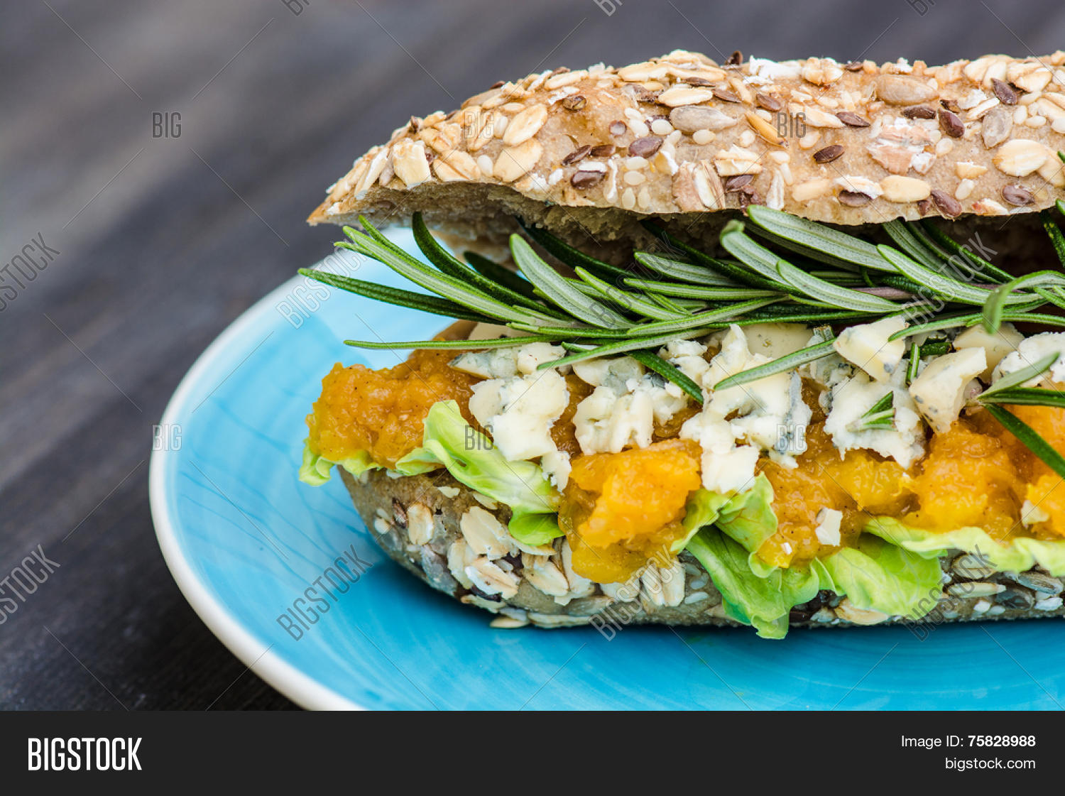 gourmet food, sandwich with blue cheese and rosemary
