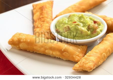 latin-american appetizers called tequenos made of fried wonton