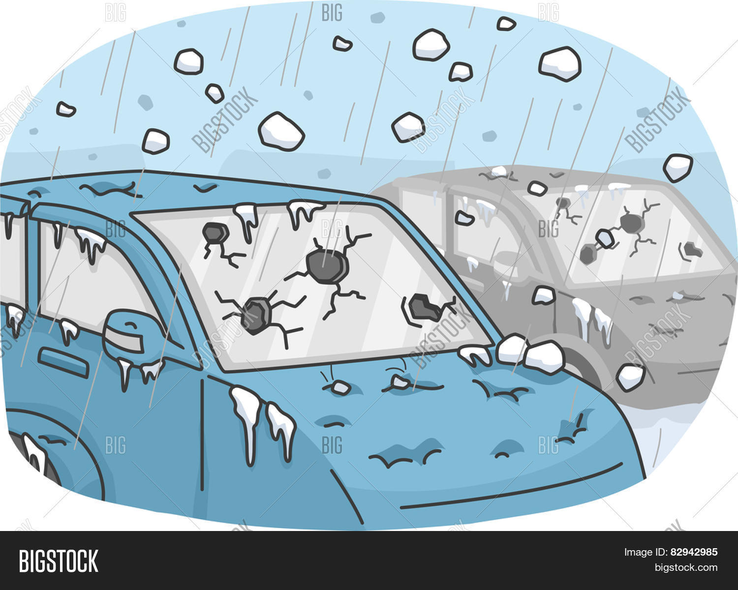illustration of cars incurring heavy damages due to a hail storm