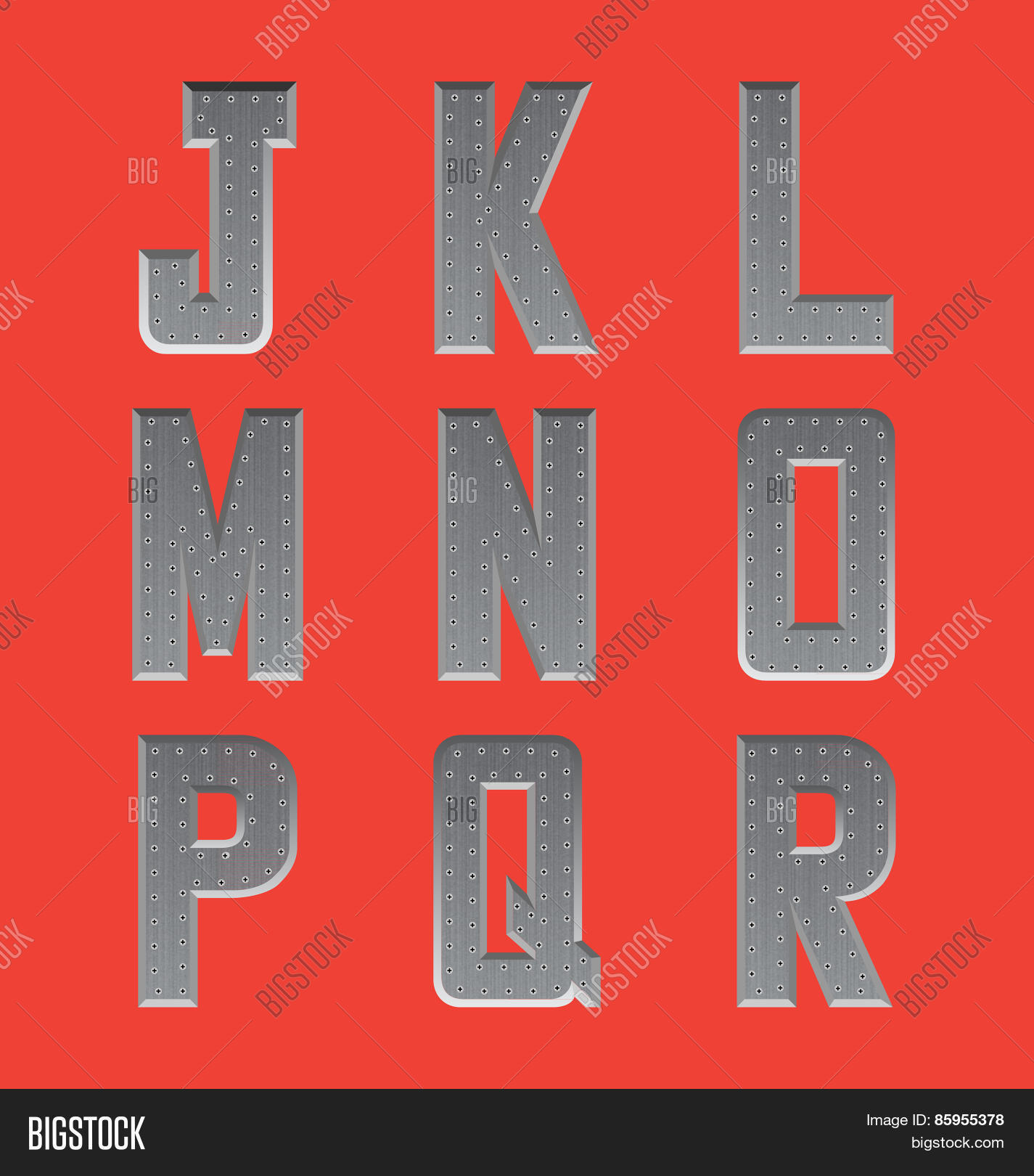 brushed grey metal font series 2 start from j to r