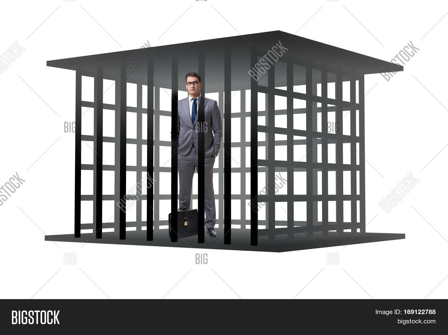 businessman in the cage isolated on white