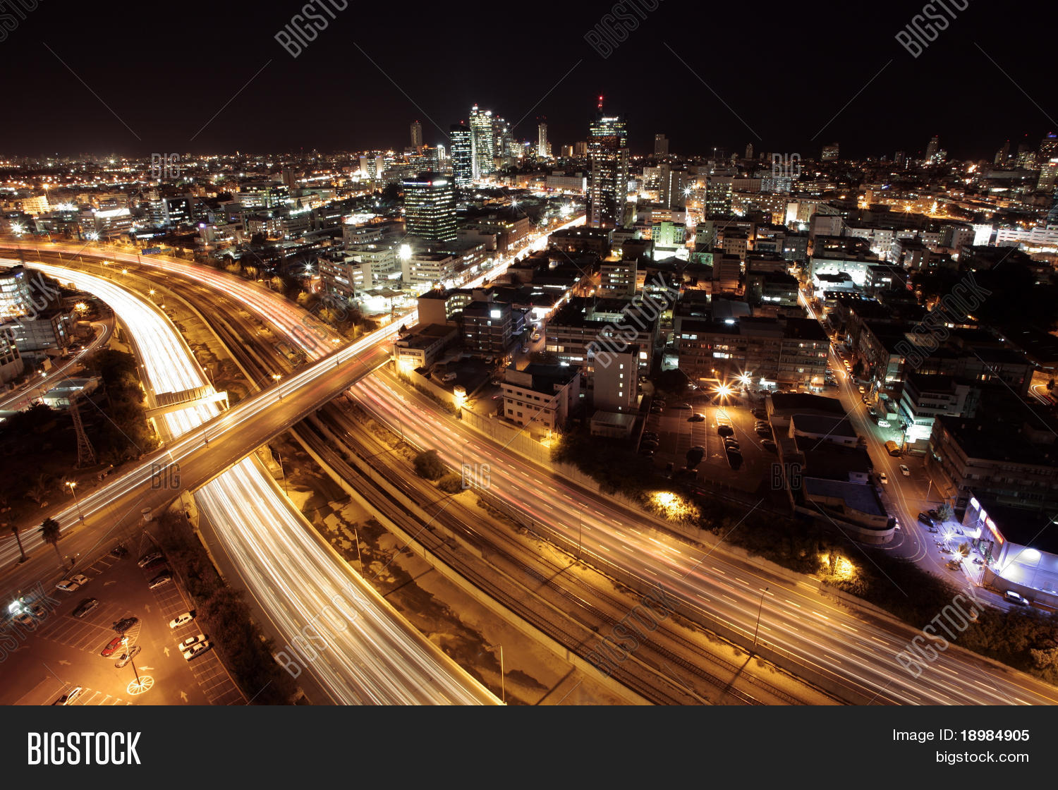 aviv skyline - tel aviv at twilight / the night city /  view of